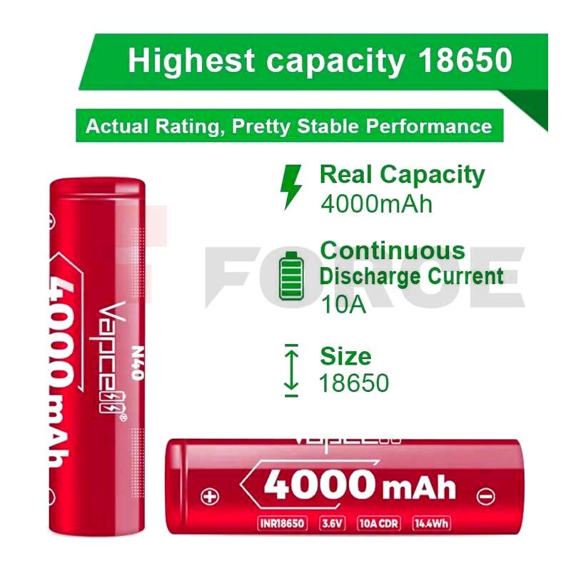 Акумулаторна батерия 18650 Vapcell N40 4000mAh 10A » Force.BG