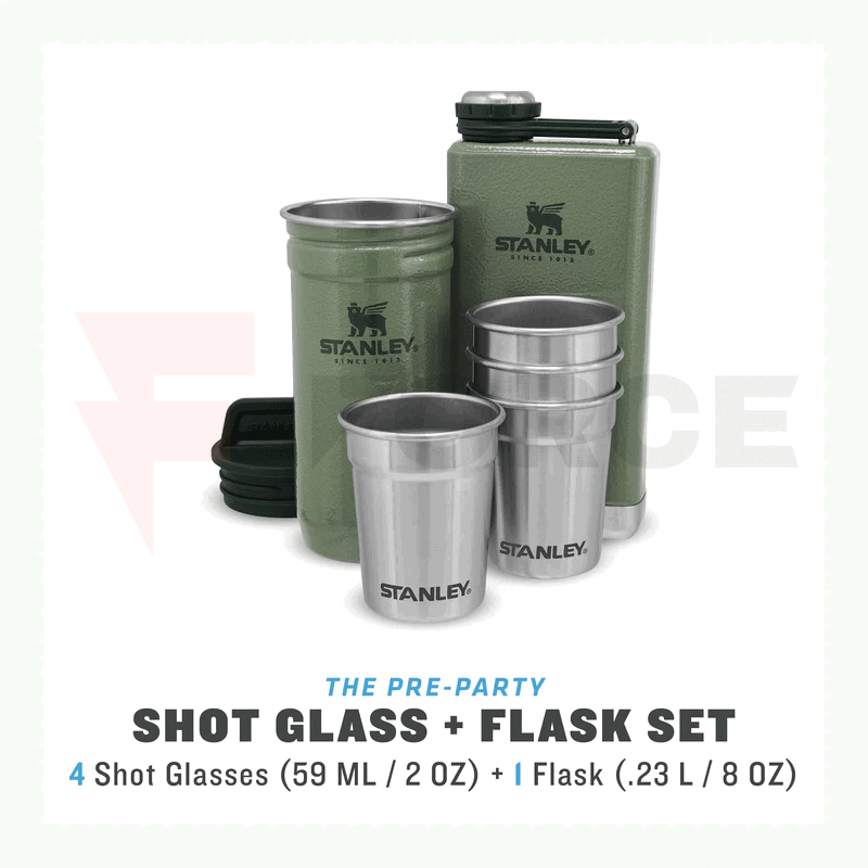 Джобна манерка с чаши за шотове Stanley Adventure Pre-Party Shot Glass Flask Set Hammertone Green » Force.BG