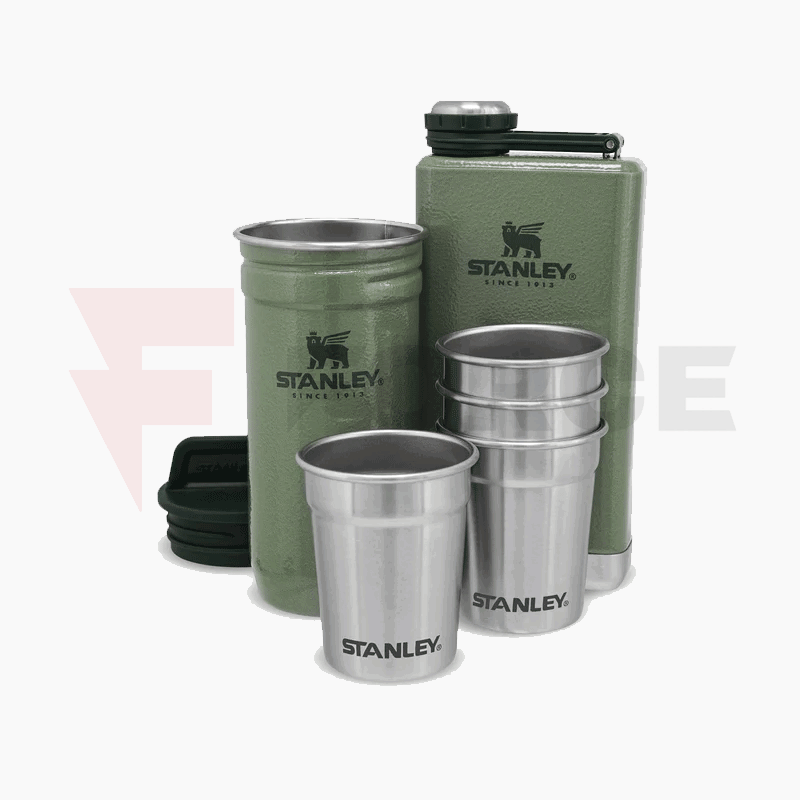 Джобна манерка с чаши за шотове Stanley Adventure Pre-Party Shot Glass Flask Set Hammertone Green » Force.BG