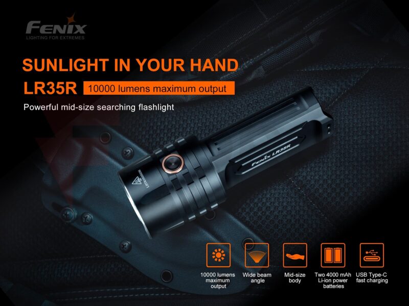 Мощен фенер Fenix LR35R 10000 лумена с USB зареждане » Force.BG
