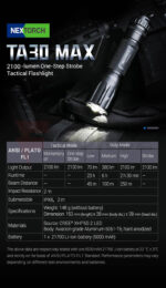 Тактически фенер Nextorch TA30 MAX 2100lm с 21700 » Force.BG