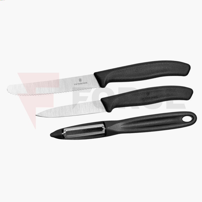 Комплект кухненски ножове Victorinox Swiss Classic с белачка, черни » Force.BG