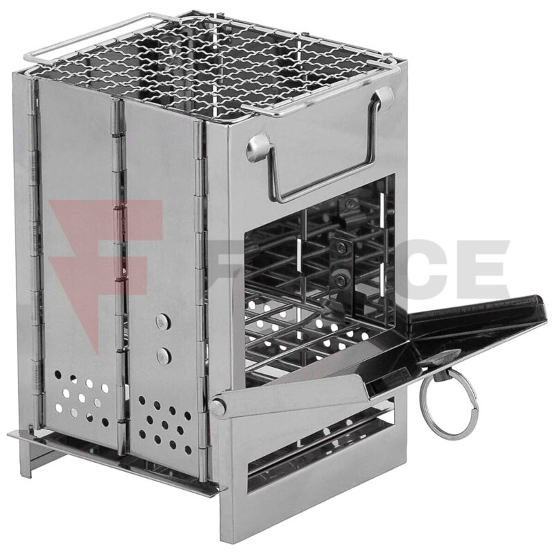 Ракетна печка Max Fuchs Rocket Stove сгъваема, с решетка, неръждаема стомана Мини » Force.BG