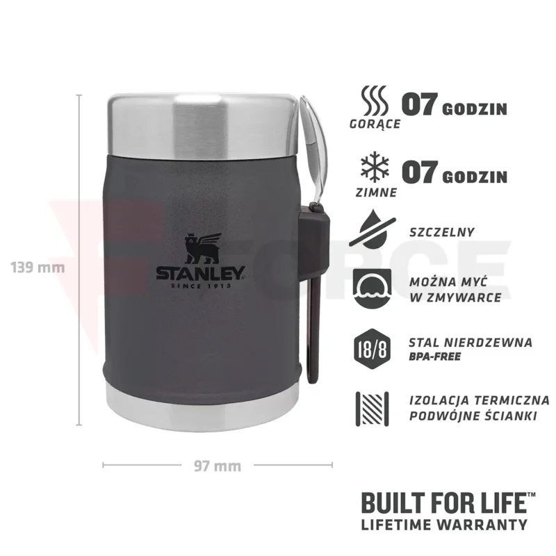 Термос за храна Stanley Classic Legendary Food Jar 0.4L with spork Charcoal » Force.BG
