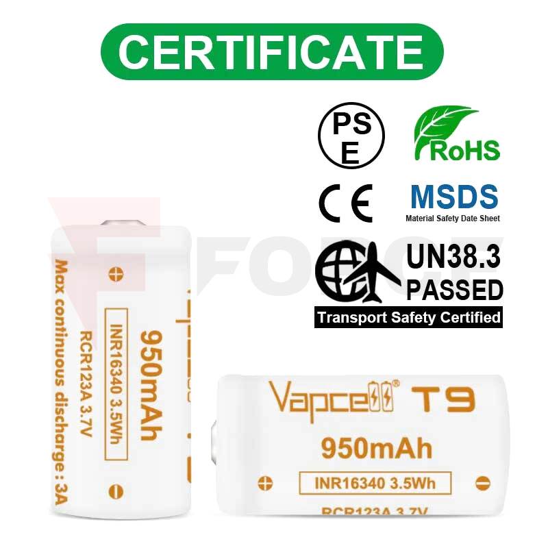 Акумулаторна батерия 16340 Vapcell T9 950mAh 3A » Force.BG