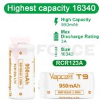 Акумулаторна батерия 16340 Vapcell T9 950mAh 3A » Force.BG