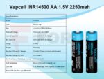 Зарядна батерия 14500 VAPCELL P1422A 2250mAh 1.5V USB-C » Force.BG