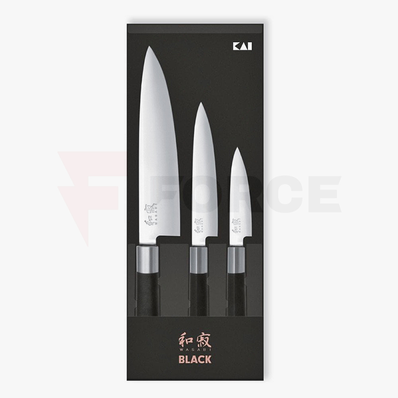 Комплект кухненски ножове Wasabi Black KAI 67S-300 неръждаема стомана » Force.BG